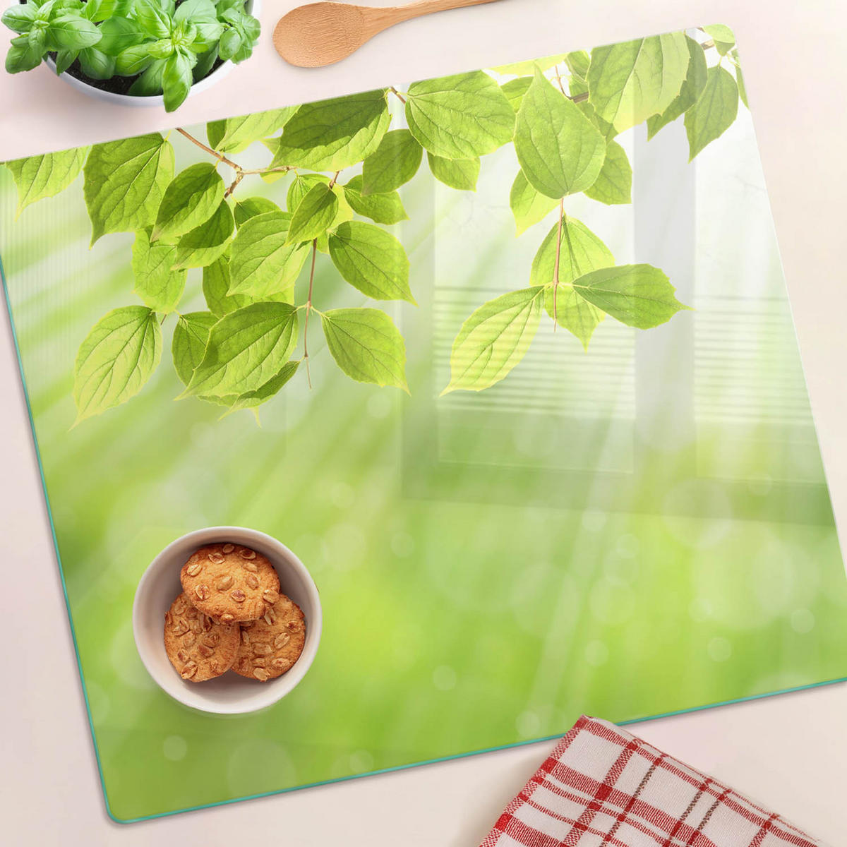 GLASPLATTE 60x52 cm Blätter - Grün, Glas (60/0.4/52cm) - TULUP
