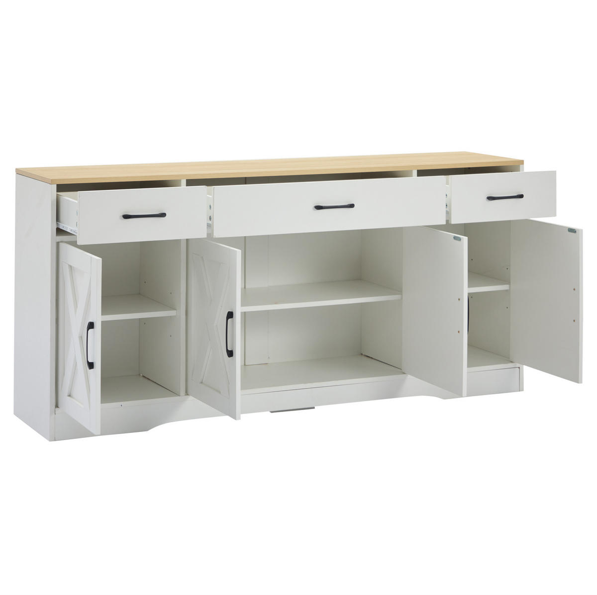 SIDEBOARD 160/37/75 cm Weiß aus MDF mit 3 Schubladen und 4 Türen - Weiß, Holzwerkstoff (37/75/160cm) - OKMYHOME