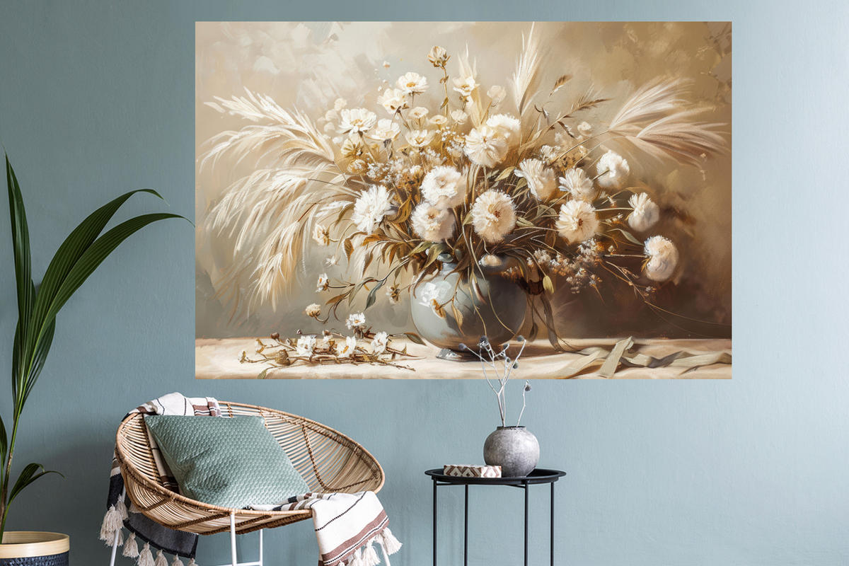 WANDTATTOO Blumen - Vase - Stilleben - Beige 120x80 cm - Creme, Kunststoff (120/80/0.1cm) - MuchoWow