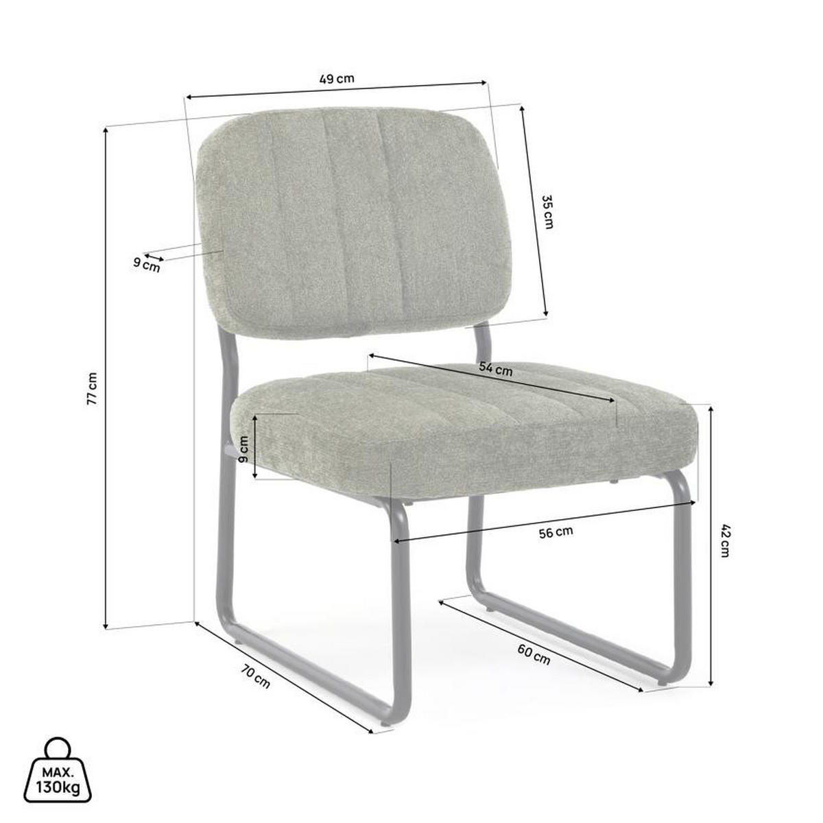 SESSEL khaki gepolstert schwarze Metallbeine und Chenille-Stoff - PAOLA - Schwarz/Grün, Textil/Metall (56/77/70cm) - Sicaan