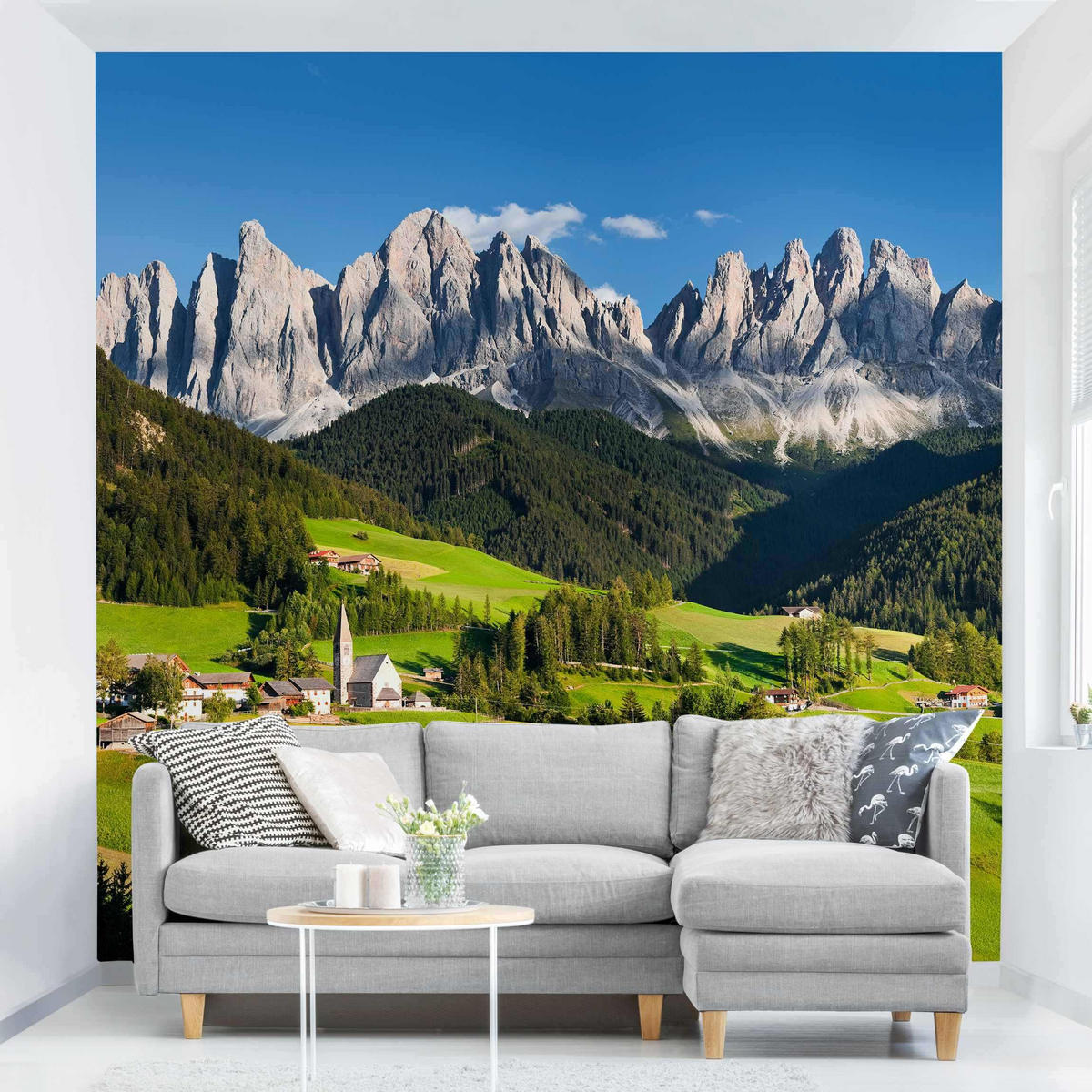 FOTOTAPETE Geislerspitzen in Südtirol 240/240 cm - Grün, Papier (240/240cm) - Bilderwelten