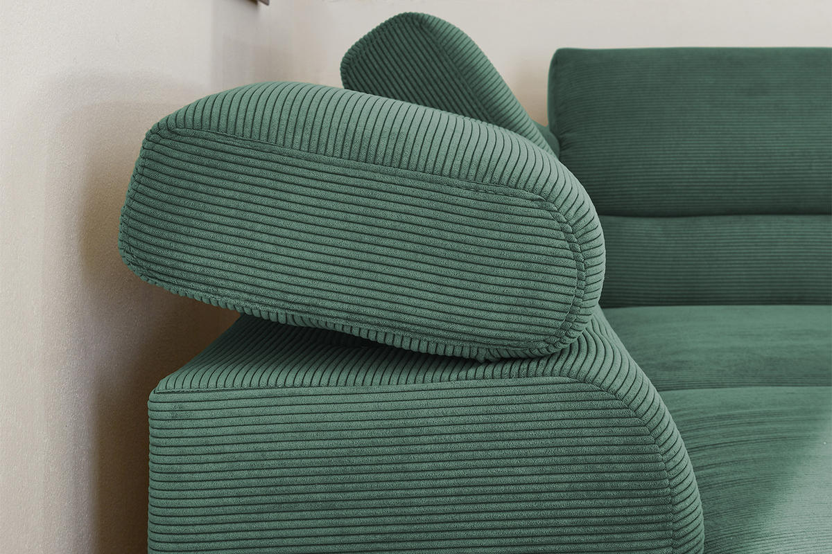ECKSOFA MIT MOTORISCHEM SITZVORZUG DELIA Smaragdgrün Cord - Smaragdgrün/Schwarz, Textil/Metall (276/219cm) - KAWOLA