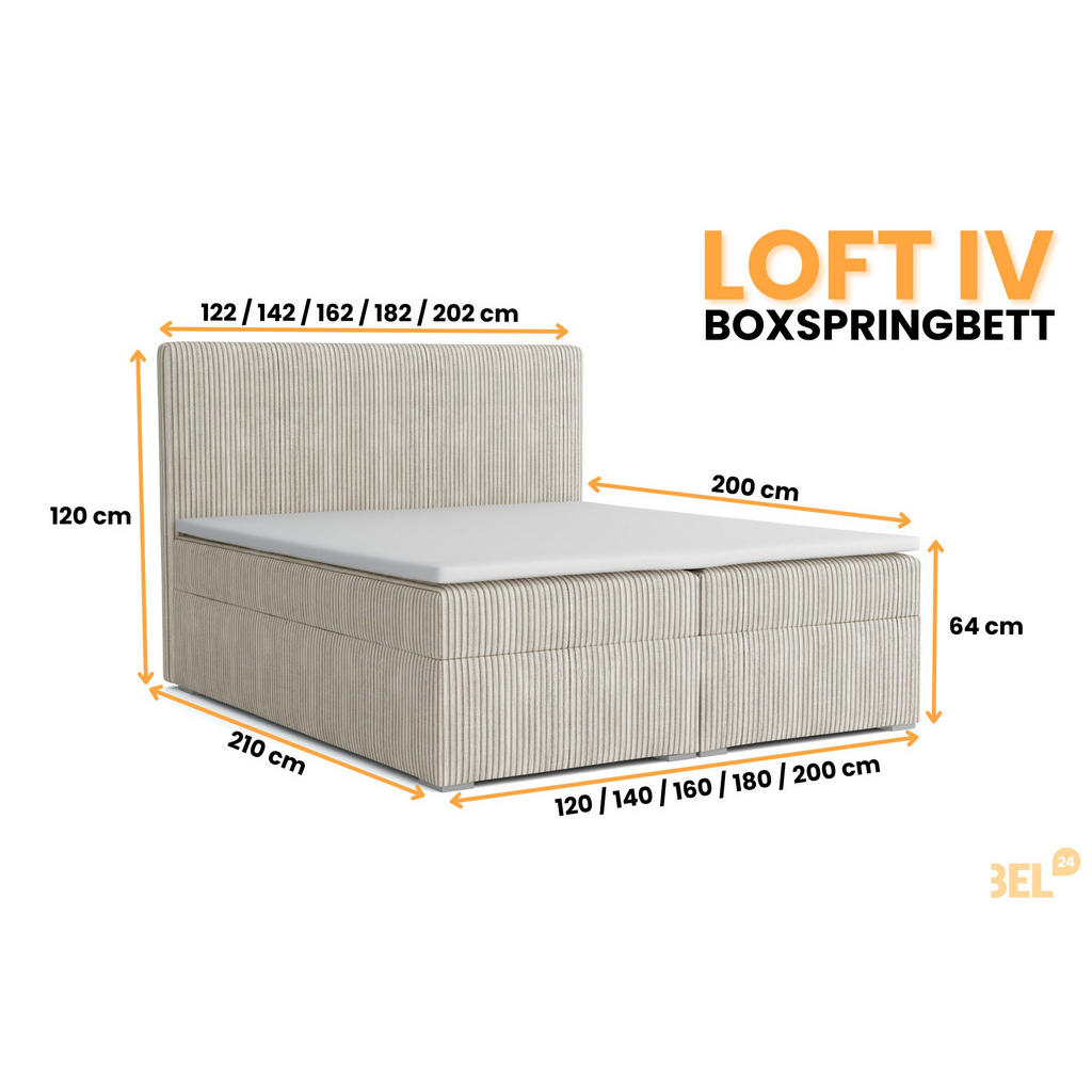 Thumbnail - Deine Möbel 24 Boxbett, Ecru, Textil, H4, 200x200 cm, Schlafzimmer, Betten, Boxspringbetten