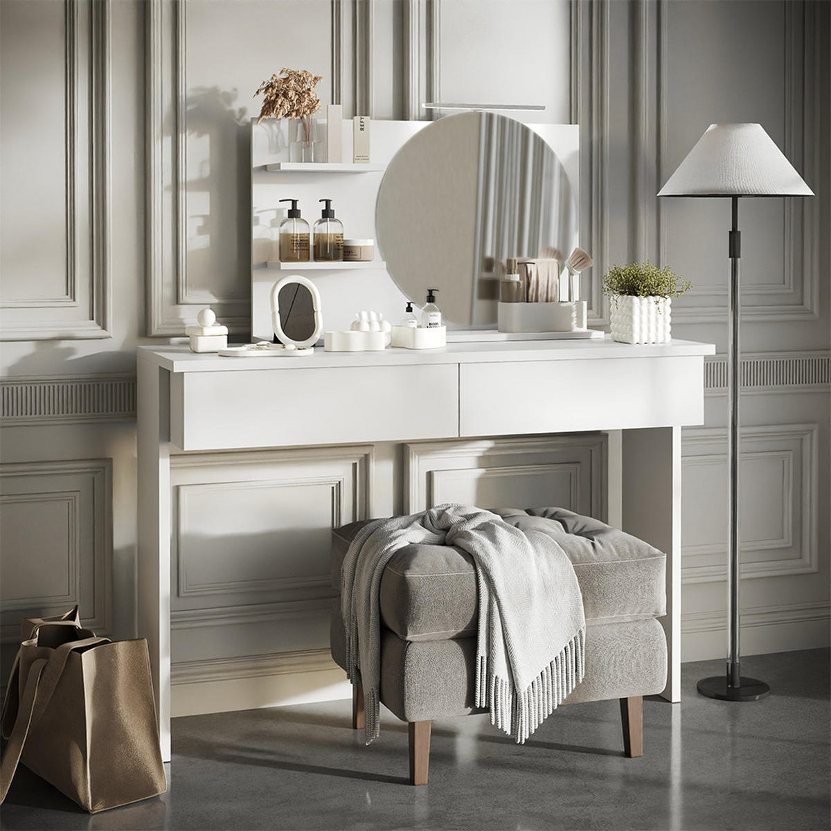 BADSPIEGELSCHRANK Avena Weiß 80 x 50 cm mit 3 offenen Fächern - Weiß, Holzwerkstoff (80/50/13.5cm) - Vicco