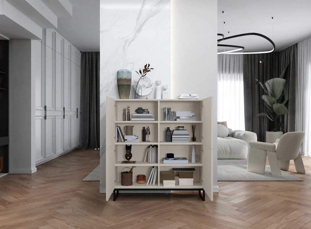 KOMMODE Elpis 4D Kaschmir Matt mit metallrahmen Glamour 112 cm - Kaschmir, Holzwerkstoff (112/126/36.5cm) - Meble Lindner