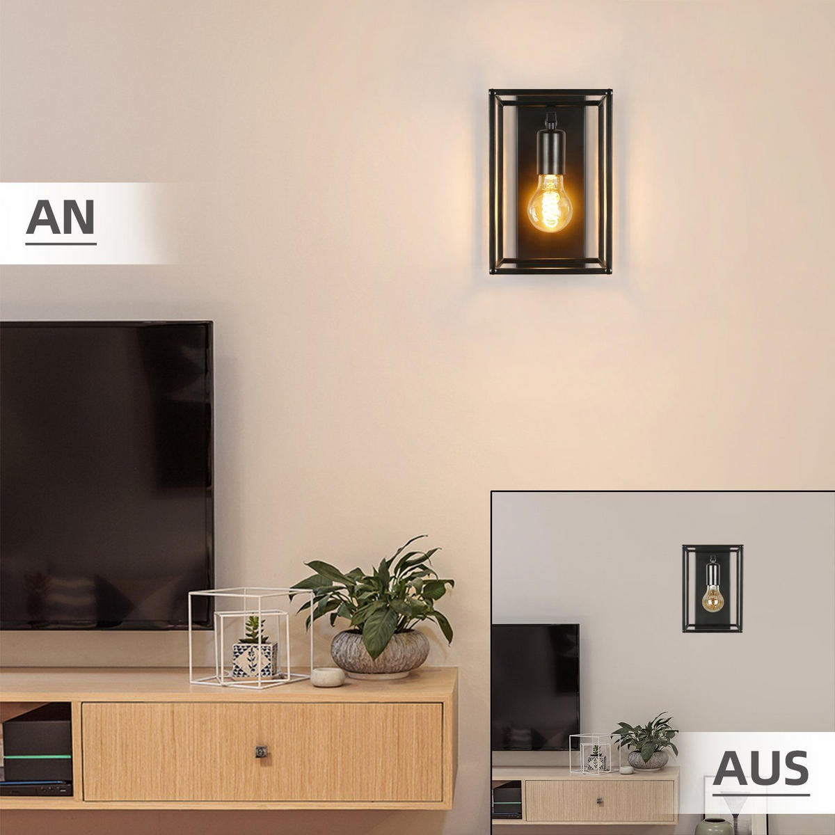 WANDLEUCHTE Solarium 23/18/15 cm - Schwarz, Metall (18/15/23cm) - ZMH