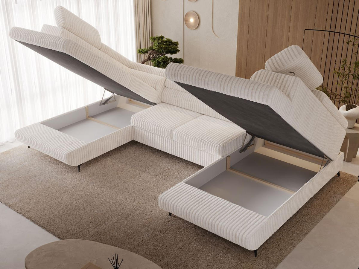 ECKSOFA U Argon Creme - Creme/Schwarz, Holz/Textil (322/190cm) - Graingold