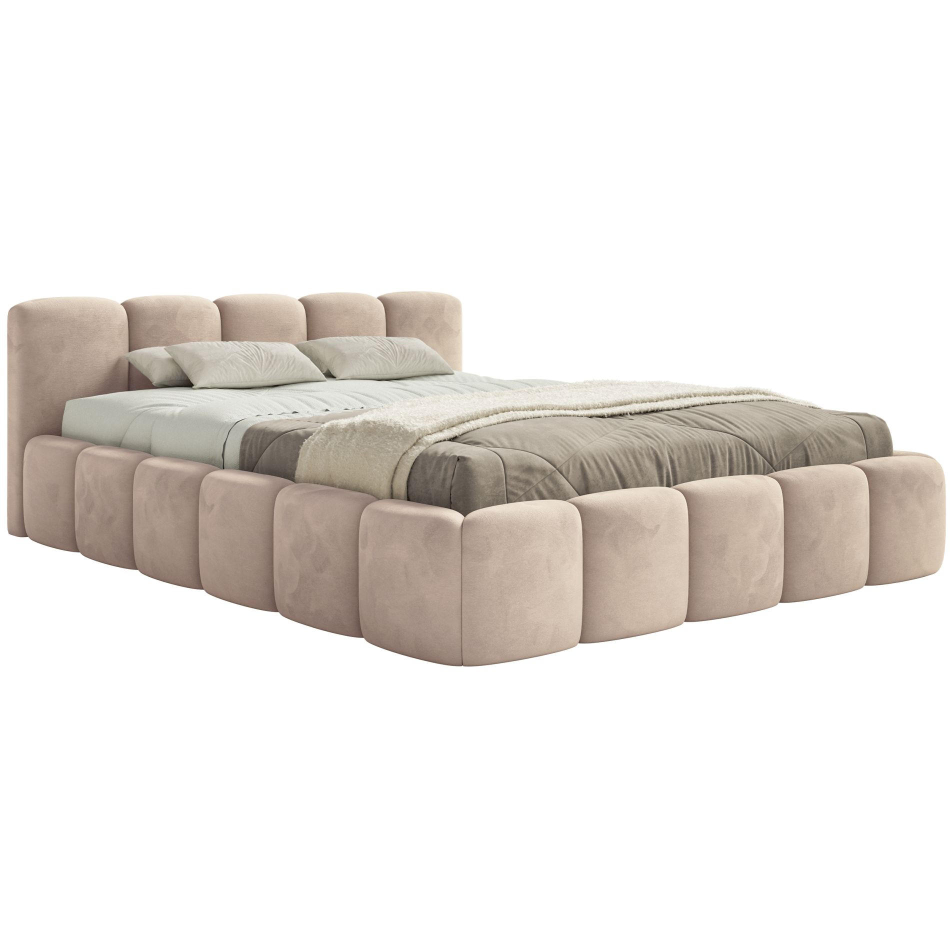POLSTERBETT Cloudy Low Beige Samtbezug 200x200 - Beige, Textil (200/200cm) - Selsey