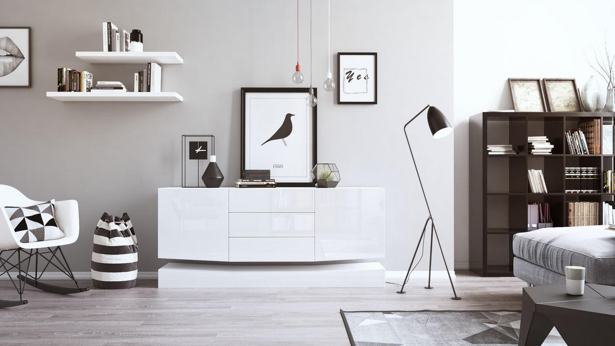 SIDEBOARD City Fronten in Weiß Hochglanz - Weiß Hochglanz, Holzwerkstoff (178/82/39cm) - Vladon