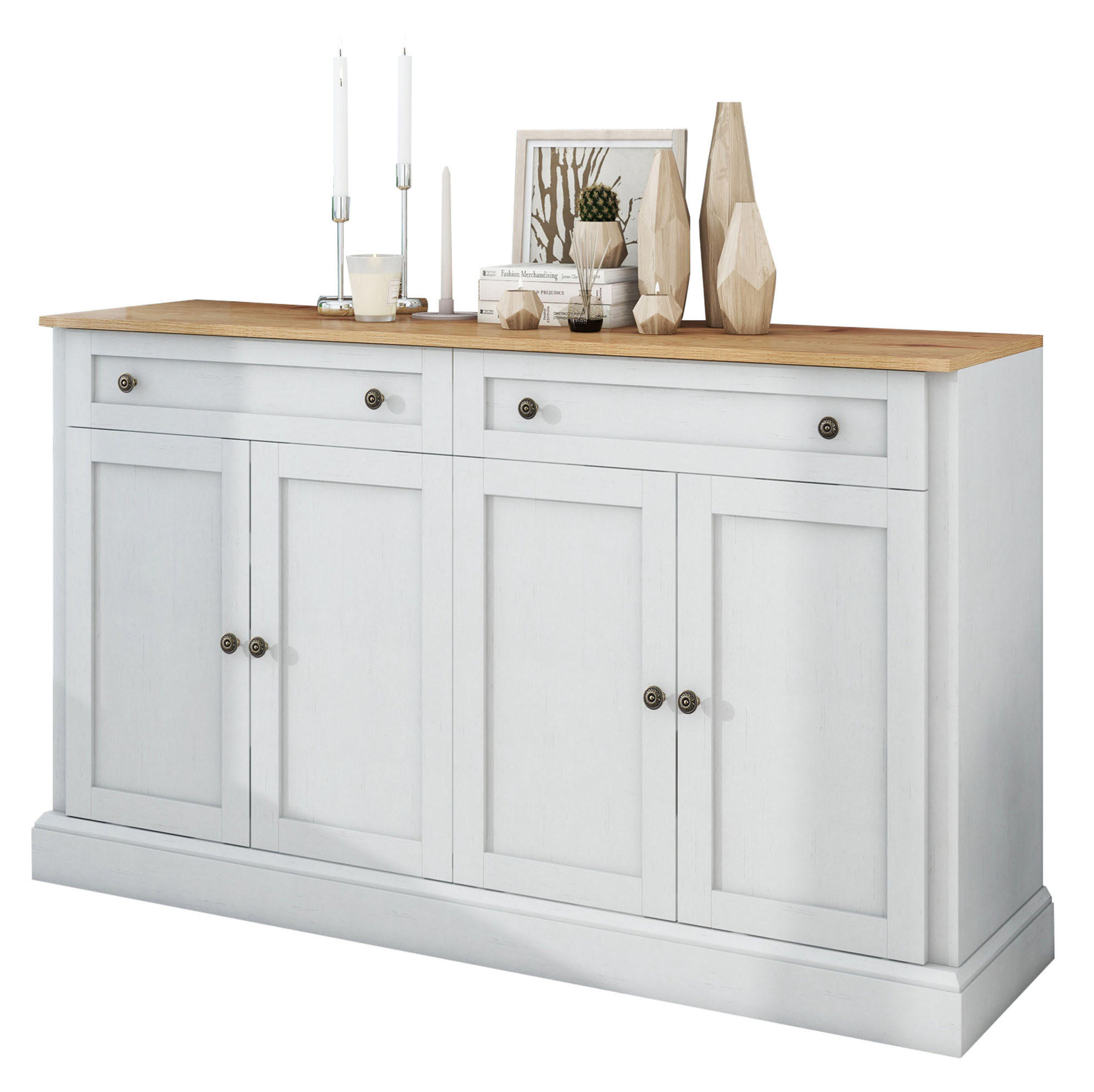 SIDEBOARD mit 4 Türen und 2 Schubladen 150 x 40 x 86 cm Weiß/Natural Wood - Birnbaumfarben, Holzwerkstoff (150/86/40cm) - Meubliv