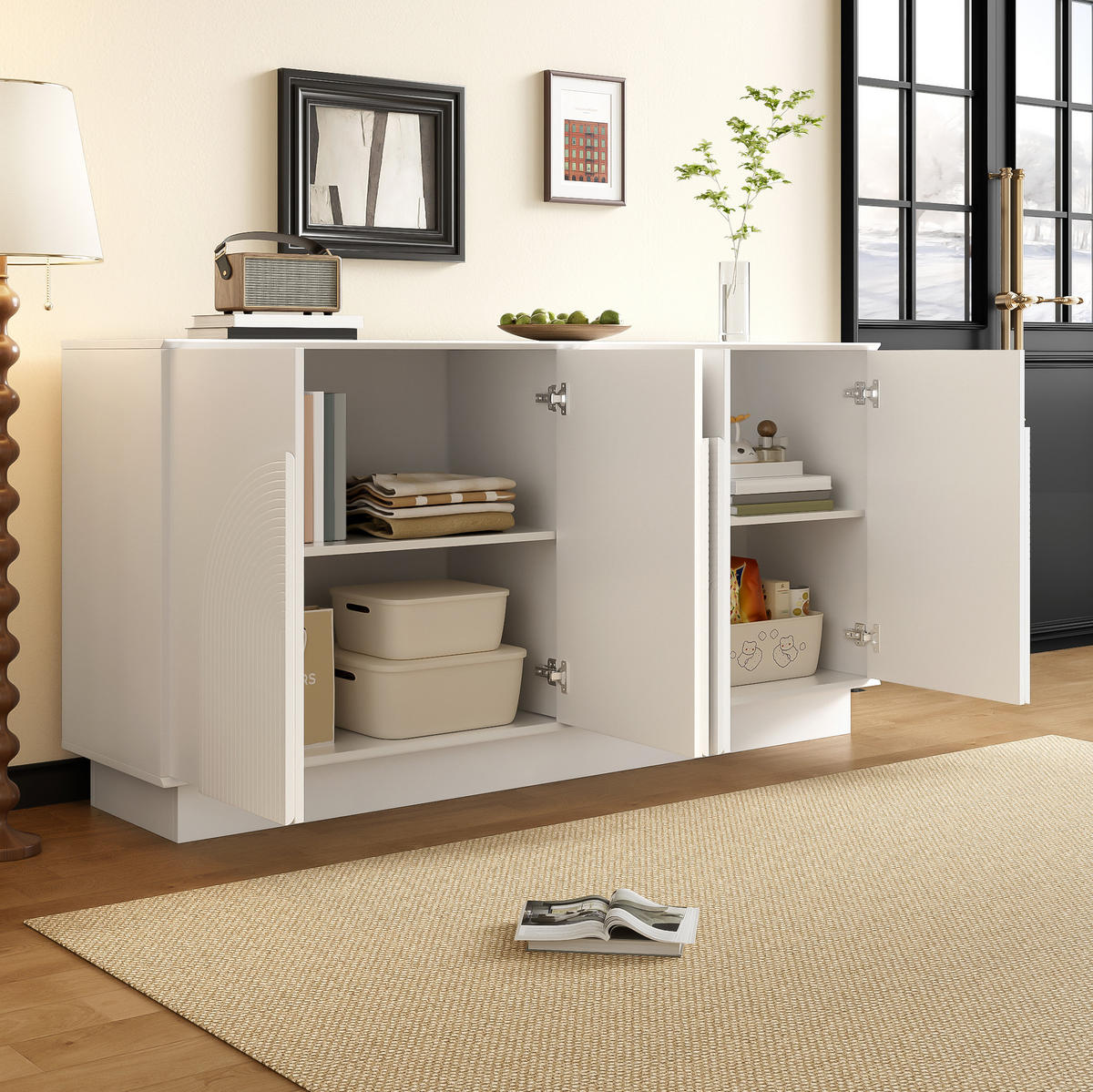 SIDEBOARD 160/38/80 cm Weiß aus MDF mit 4 Türen und Stauraum - Weiß, Holzwerkstoff (38/80/160cm) - OKWISH