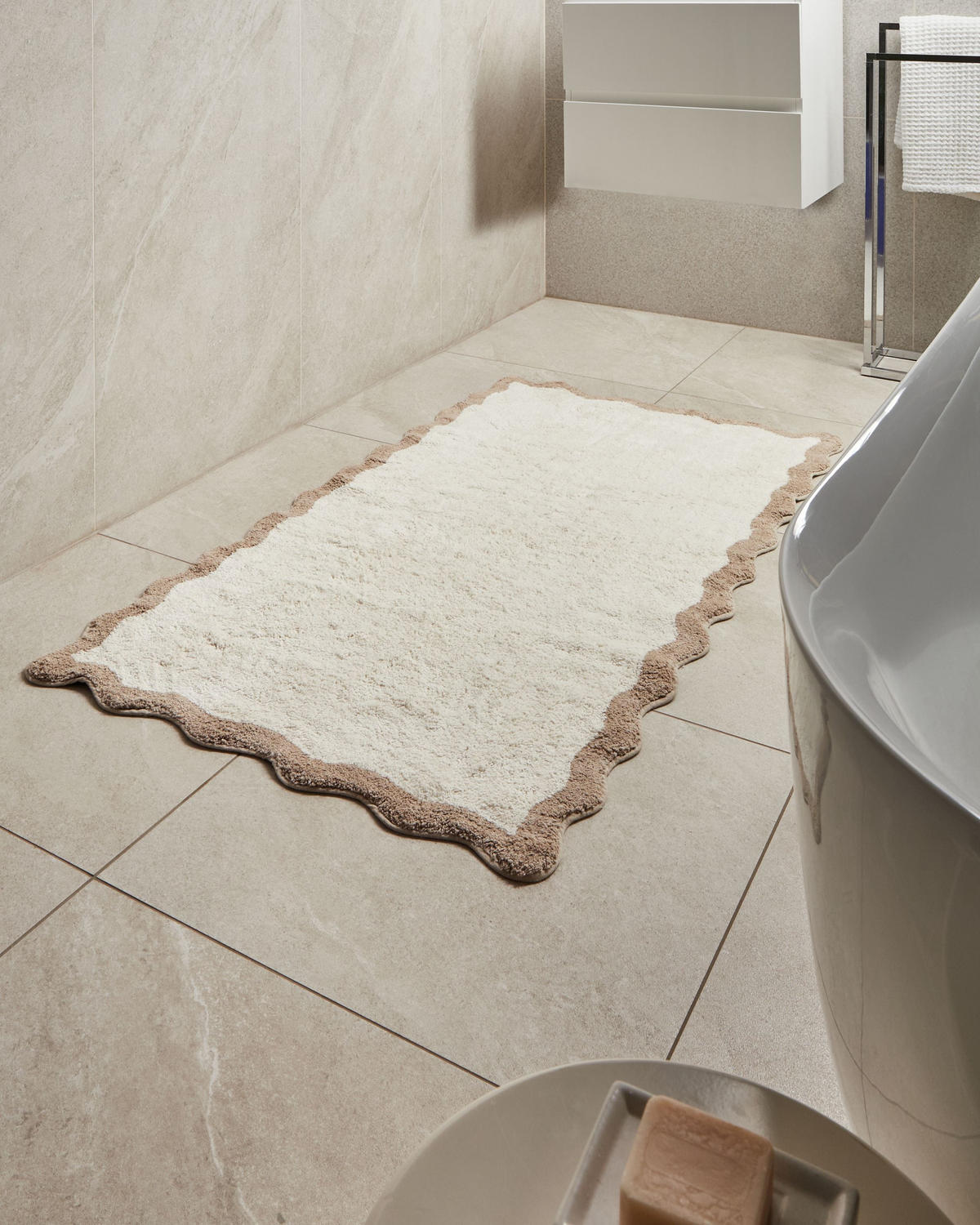 KOUPELNOVÁ PŘEDLOŽKA Hnědá/Béžová 80/150 cm Bavlna Nangal - hnědá/béžová, textil (80/150cm) - Beliani