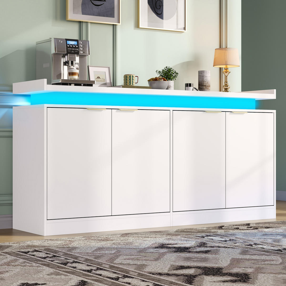 SIDEBOARD DE-38751 160/39/83 cm LED-Beleuchtung und 4 Türen Weiß - Weiß, Holzwerkstoff (160/83/39cm) - ComfortXL