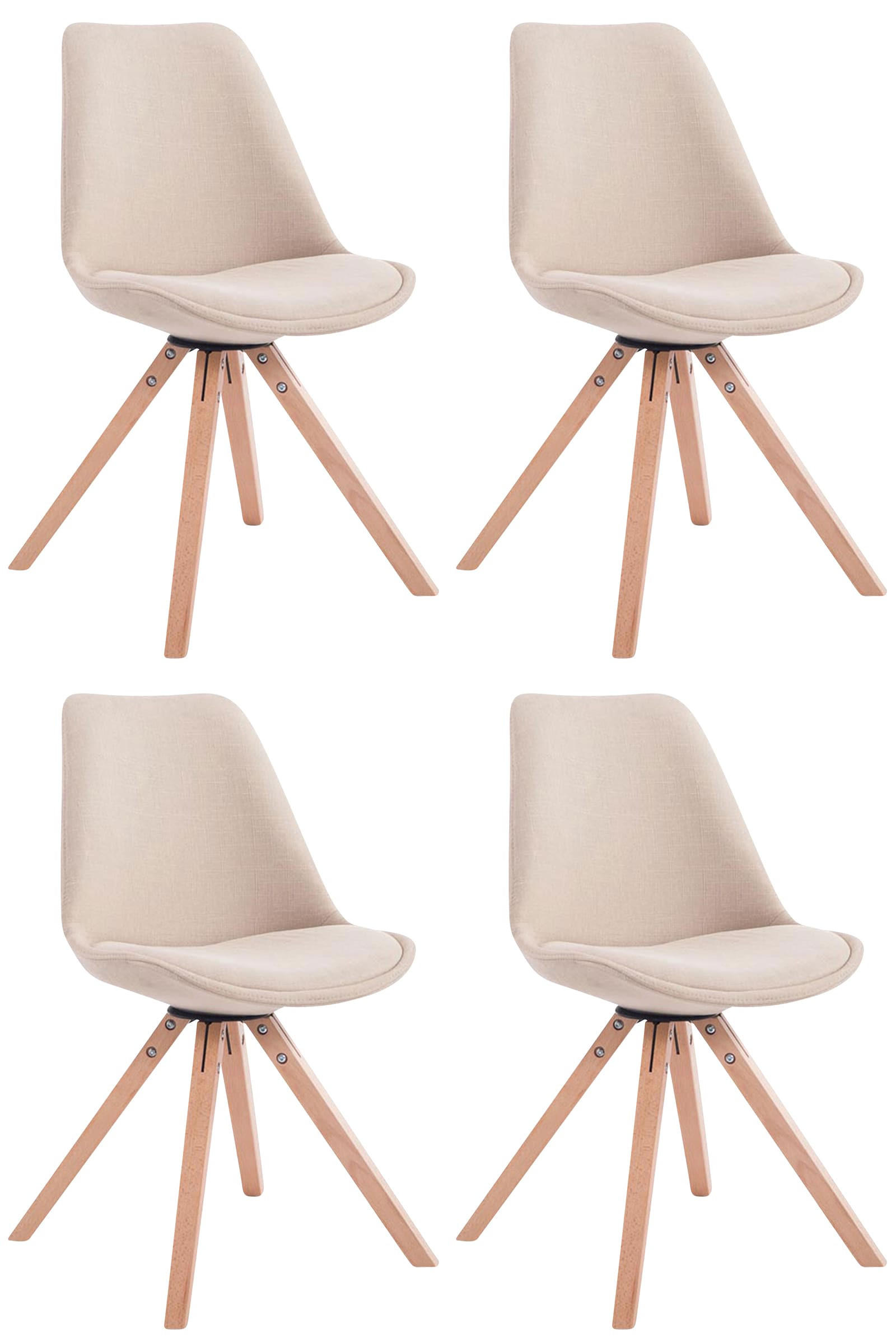 BESUCHERSTUHL Toulon, 4er Set Stoff, Gestell Holz Square Natura Creme - Naturfarben, Holz/Buchenholz (48/83/56cm) - TPFLiving