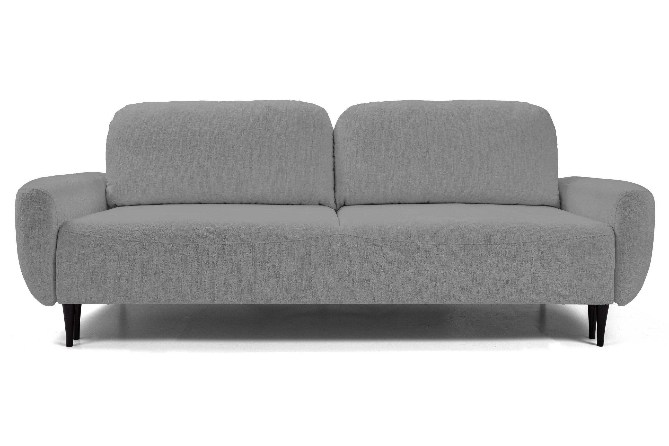 SOFA BOHO Mit Schlaffunktion Und Bettkasten, Wellenfederung, PUR-Schaum, Holzfüße, lose Rückenkissen, freistehend, 244x102x92 cm Dark grey - Dunkelgrau, Holz/Textil (244/92/102cm) - DomoHome