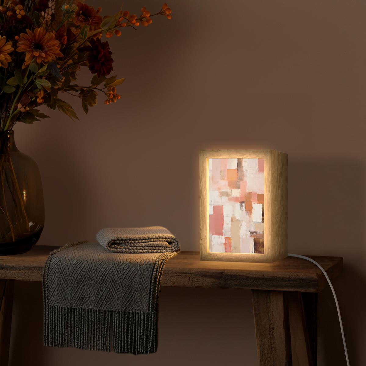 STOLNÍ LAMPA Umění - Růžová - Abstraktní 15x20 cm - šedohnědá, kompozitní dřevo (8/15/20cm) - OnlyWow