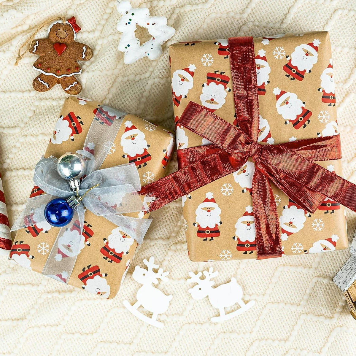 GESCHENKPAPIERROLLE Weihnachtsmann Rot/Weiß 43 cm x 10 m - Multicolor, Papier (4/4/43cm)