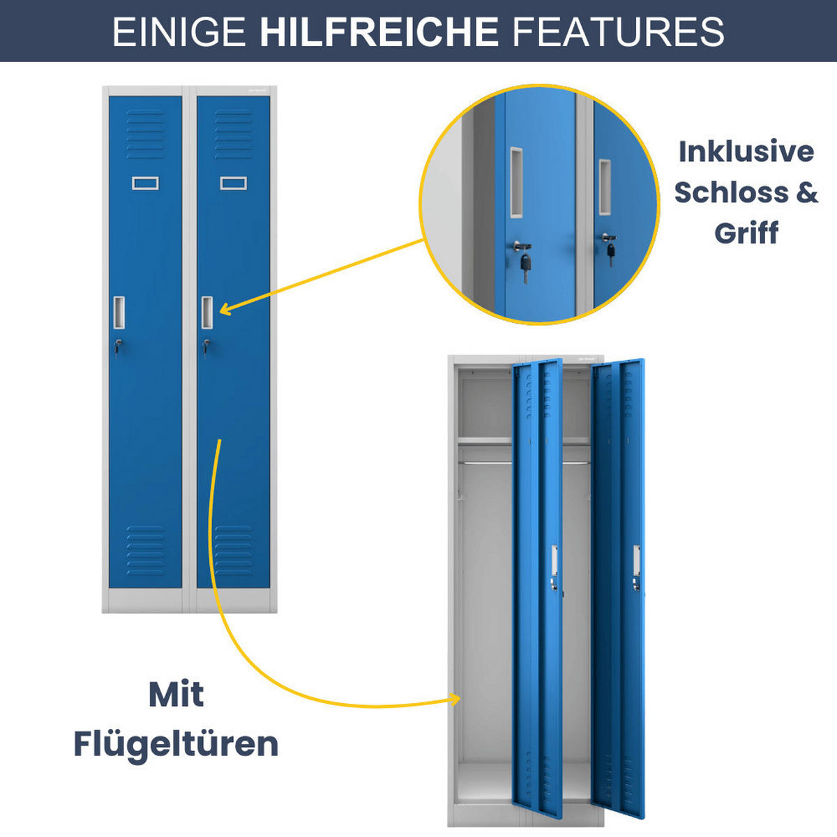 UMKLEIDESCHRANK Spind WIEN 2 Abteile 180x60x50cm Grau-Blau - Grau, Metall (60/180/50cm) - DELUKE
