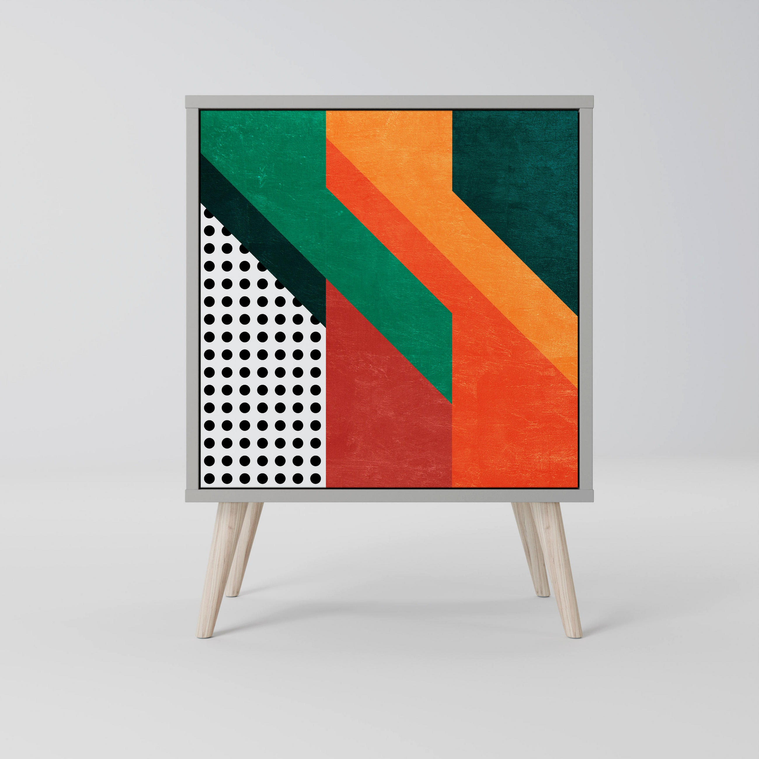 SIDEBOARD MAKESHIFT ARTISTRY, Grau, 57,5x42x77,5 cm, Schräge Buchenholzfüße - Buchefarben/Multicolor, Holzwerkstoff/Buchenholz (57.5/77.5/42cm) - SpaceRebels