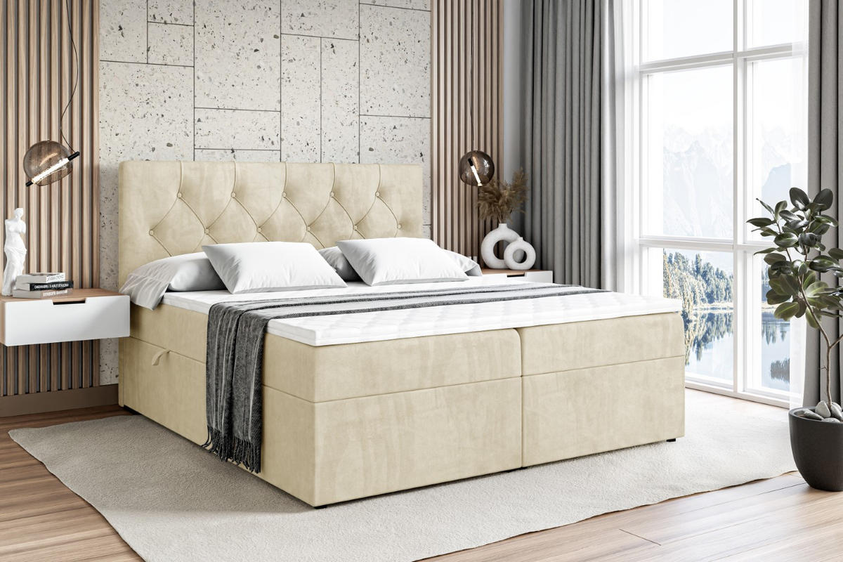BOXBETT mit Matratze H4 und Lattenrost - MIRAGE - 160x200 - H4 - Beige - Beige, Holzwerkstoff (160/200cm) - ALTDECOR
