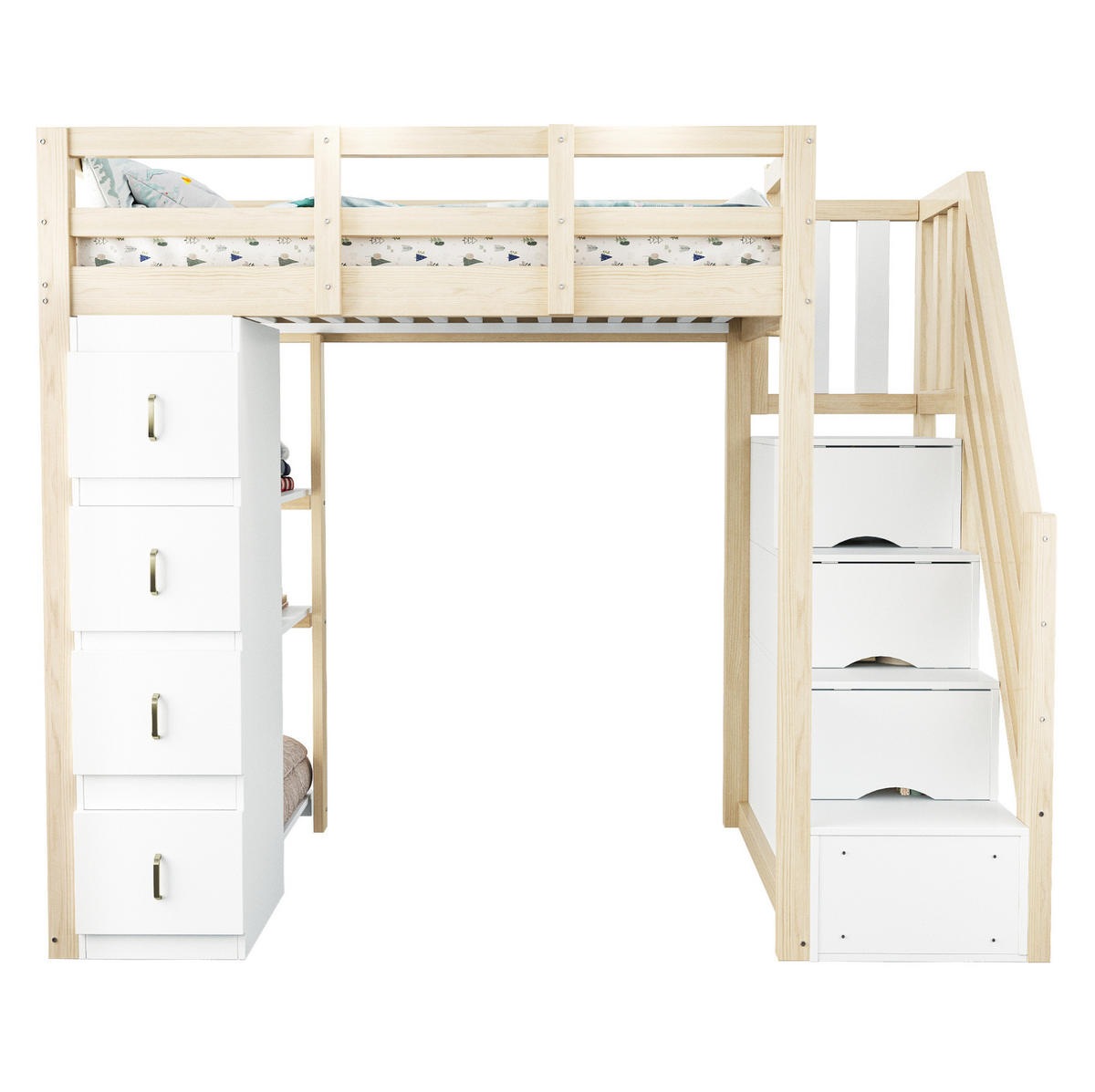 HOCHBETT 90/200 cm aus Massivholz mit Stauraum und Sicherheitsleiter Naturholz - Naturfarben, Holz (90/200cm) - Modenvie