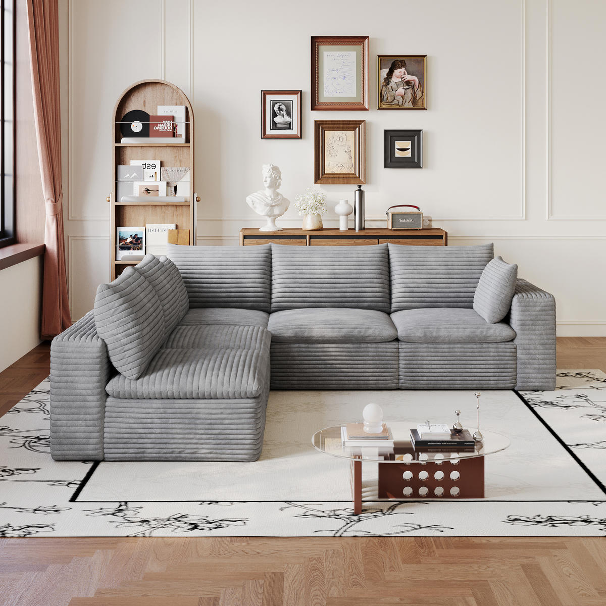 ECKSOFA DE-34773 5-Sitzer mit abnehmbare Polsterung Grau - Grau, Textil (250/260cm) - ComfortXL