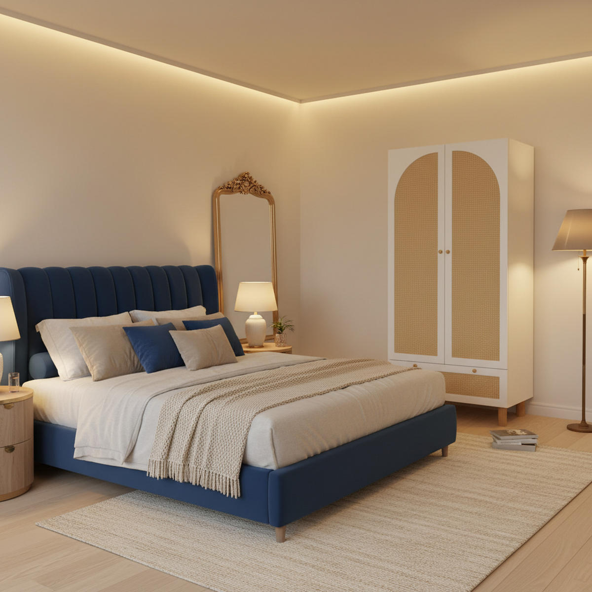 KLEIDERSCHRANK Weiß mit Rattan & Schublade Landhausstil 180×85×52 cm - Weiß, Holzwerkstoff (85/181/52cm) - Urban Meuble