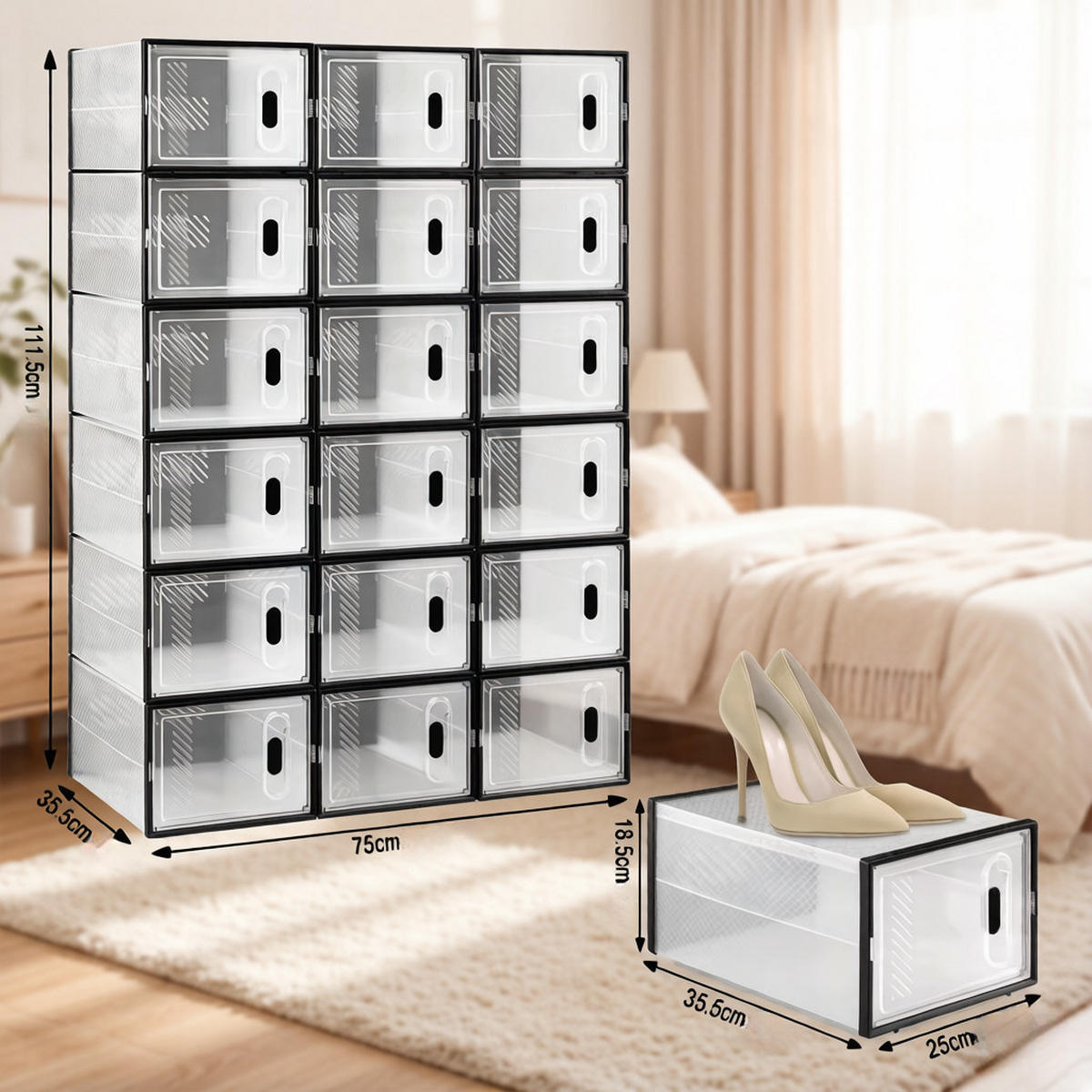 AUFBEWAHRUNGSBOXEN Schwarz Transparent 18er-Set 75/35,5/111,5 cm - Schwarz, Kunststoff (75/111.5/35.5cm) - PANGIVO