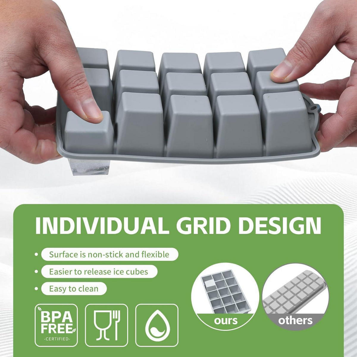 EISWÜRFELFORM Silikon 4 Stück Set Grau - Grau, Kunststoff (11/3.5/19cm)