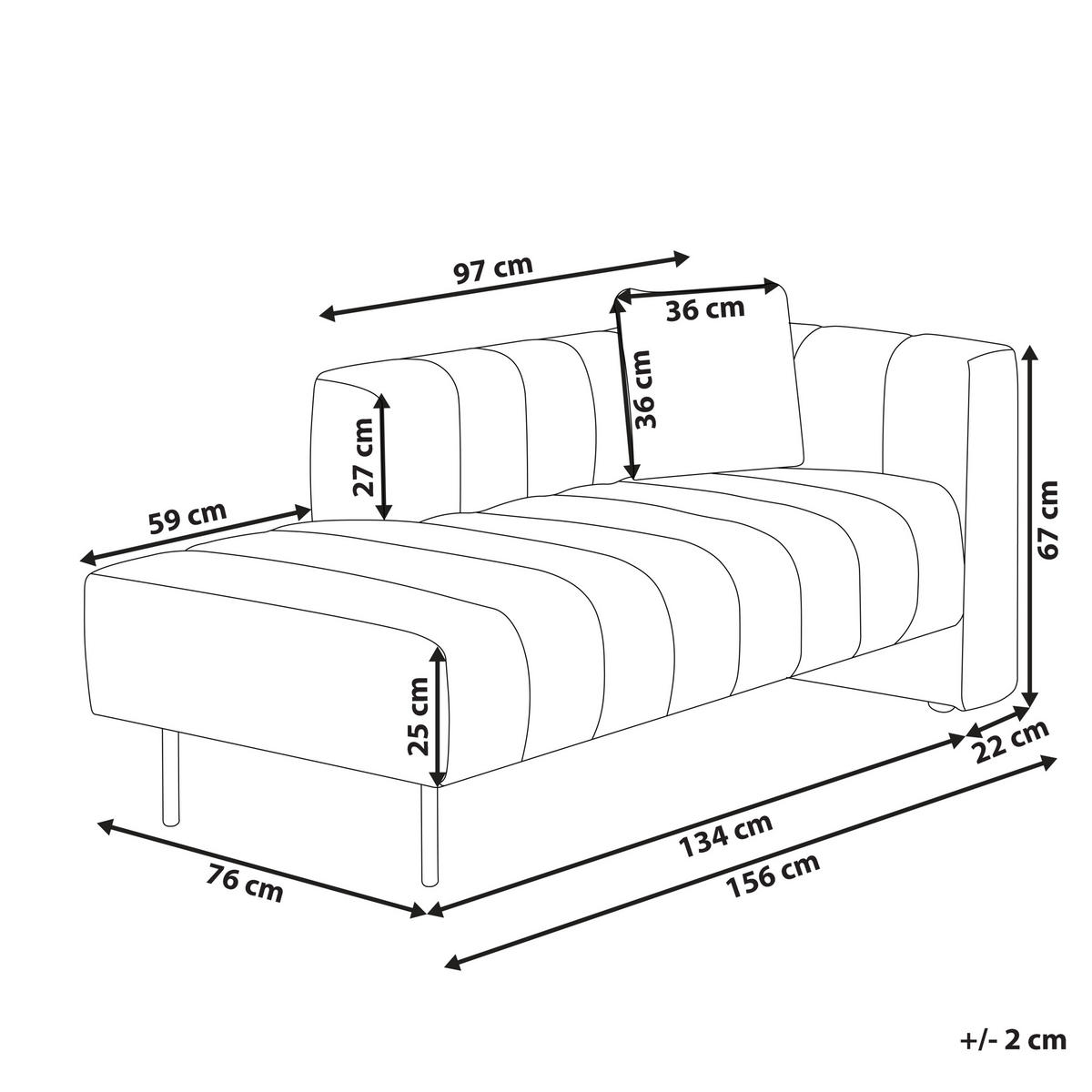 CHAISELONGUE Samtstoff beige rechtsseitig Lannils - Beige/Schwarz, Textil (156/67/76cm) - Beliani