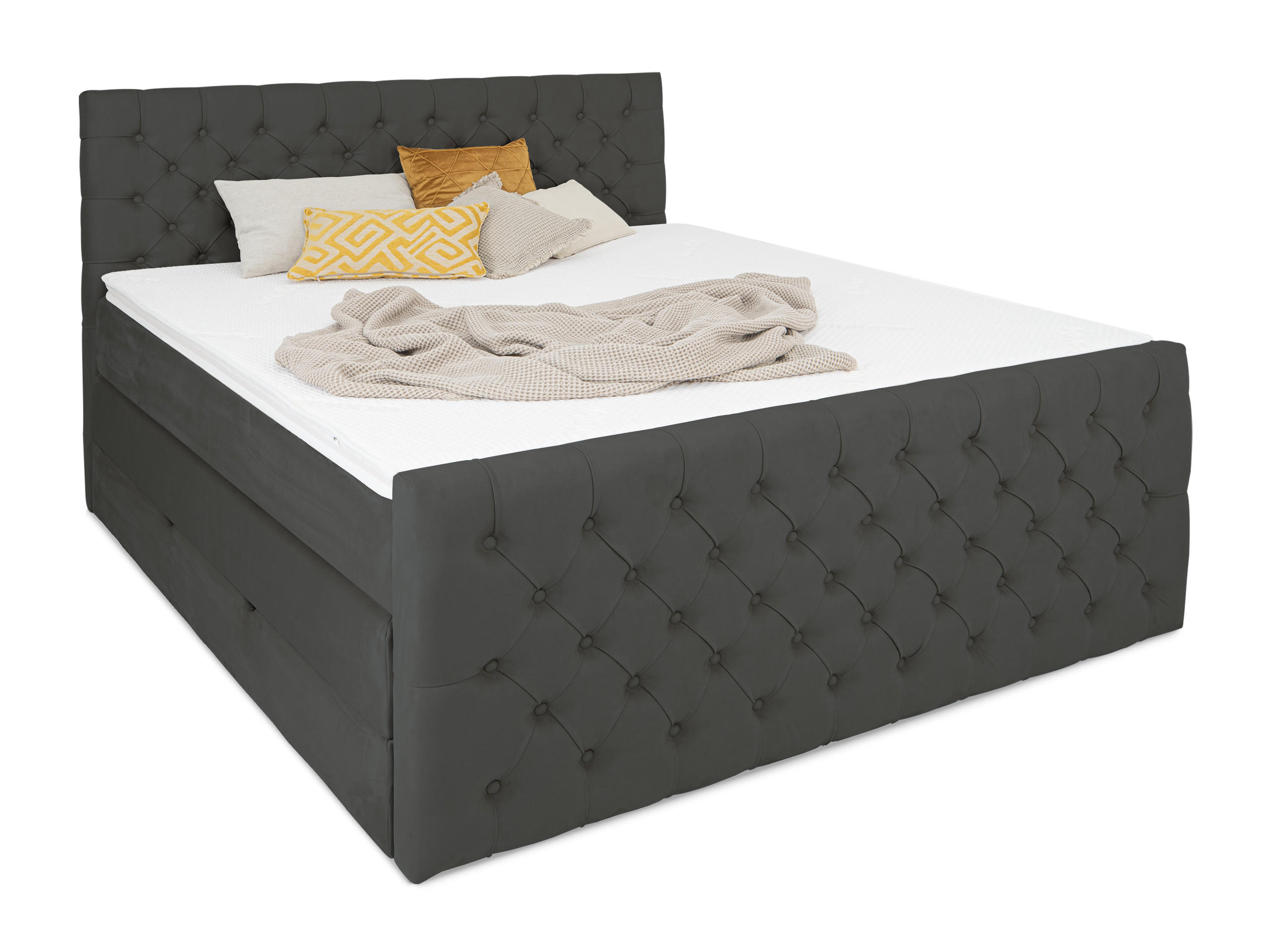 BOXSPRINGBETT Victoria Anthrazit 160 /200 cm H2/H3 Samt - Anthrazit, Textil (160/200cm) - wonello