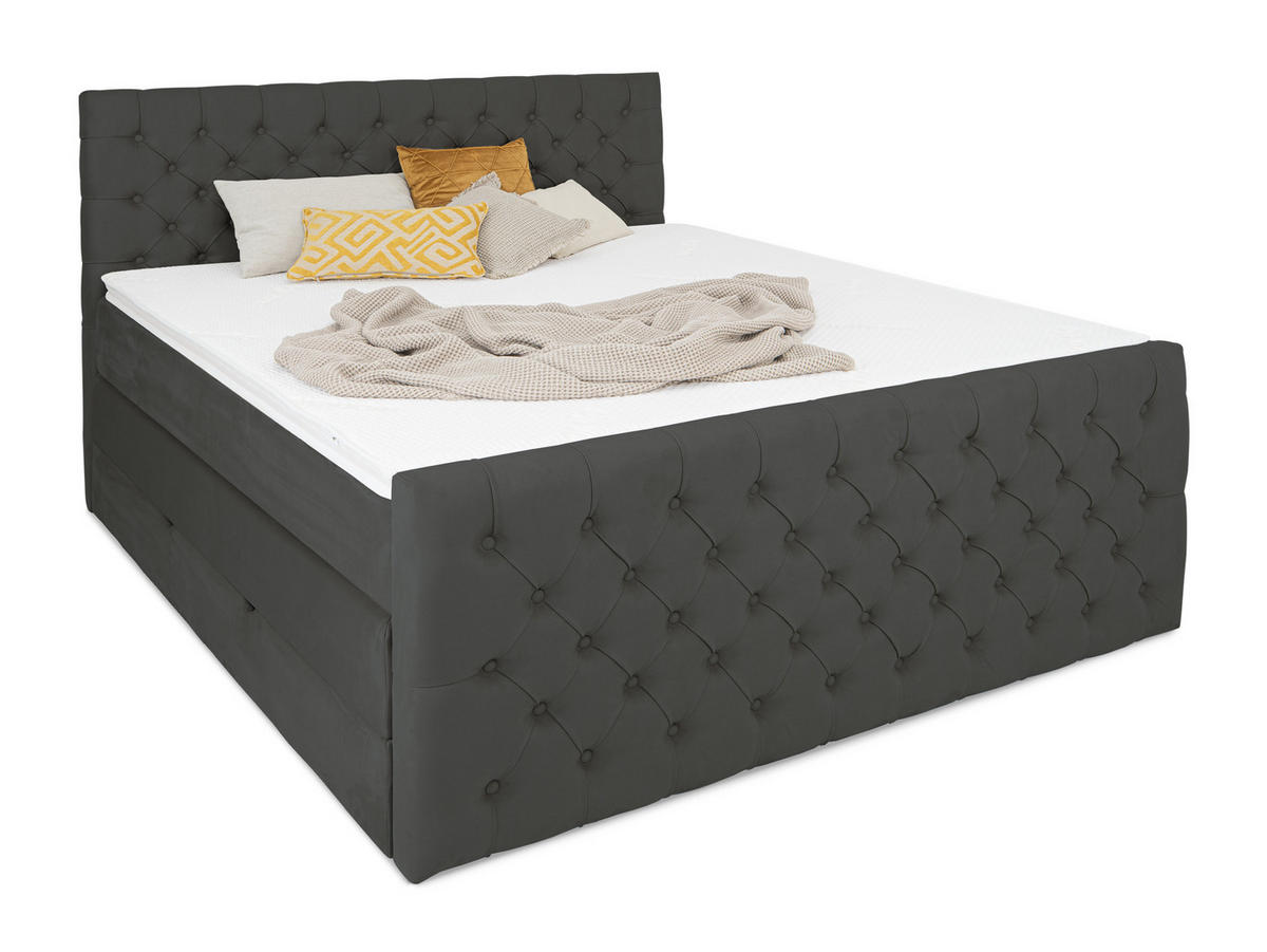 BOXSPRINGBETT Victoria Anthrazit 160 /200 cm H2/H3 Samt - Anthrazit, Textil (160/200cm) - wonello