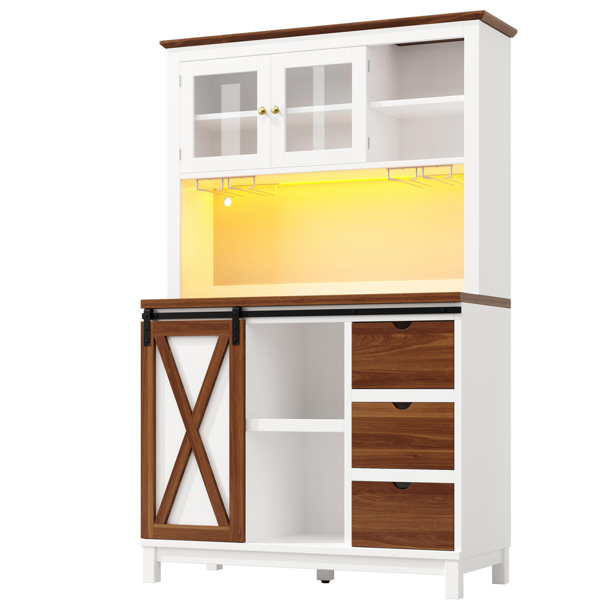 BUFFETSCHRANK 104/40/180 cm mit LED-Beleuchtung, App-Steuerung und Schiebetür mit Glasfront, Weiß - Weiß, Glas (104/180/40cm) - Redom