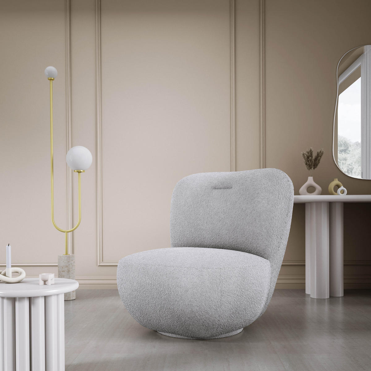 DREHSESSEL LUIS, Freistehend, Sitz drehbar 360°, 39x82x56 cm, SILBER - Silberfarben, Holz/Textil (82/72/66cm) - DomoHome