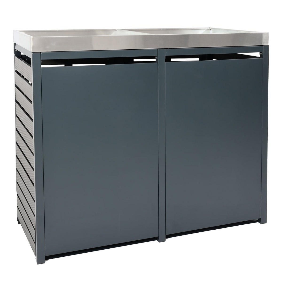 MÜLLTONNENBOX 2er mit Pflanzkasten HxBxT 124x134x84cm Anthrazit - Anthrazit, Metall (134/124/84cm) - PROREGAL