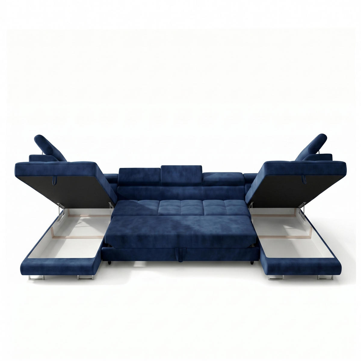 ECKSOFA U-Form WILD MAXI U2 mit Schlaffunktion 125x329 Velours Dunkelblau - Chromfarben/Dunkelblau, Holz/Textil (400/90/203cm) - Muffo