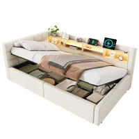 TAGESBETT 90x200cm Schlafsofa Hydraulik LED USB Beige - Beige, Naturmaterialien (90/200cm) - FLIEKS
