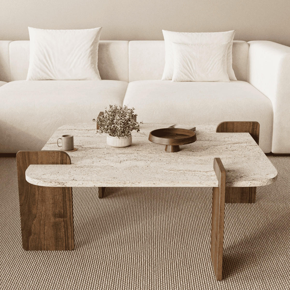 COUCHTISCH mit quadratischer Tischplatte 90/90/35 cm - Beige, Holzwerkstoff (90/90/35cm) - Calicosy