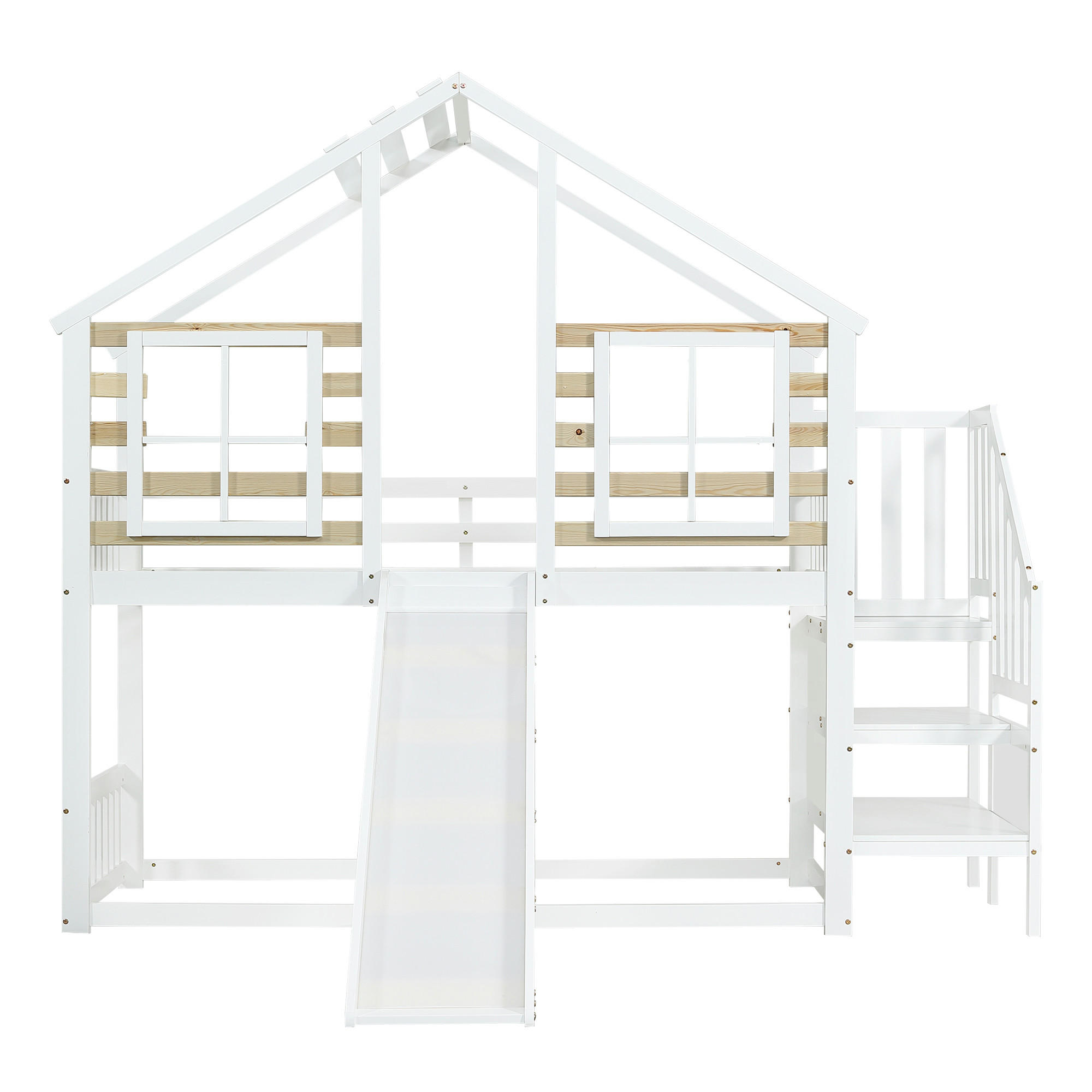 KINDERBETT Weiß Liegefläche 90/200 cm, Etagenbett mit Rutsche und Treppe - Weiß, Holz (90/200cm) - PANGIVO