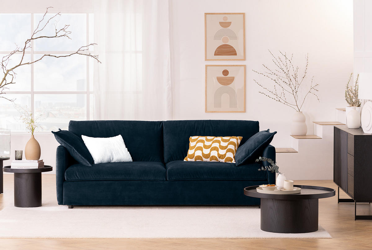 3-SITZER SOFA - Blau/Schwarz, Kunststoff/Textil (219/84/117cm) - home24