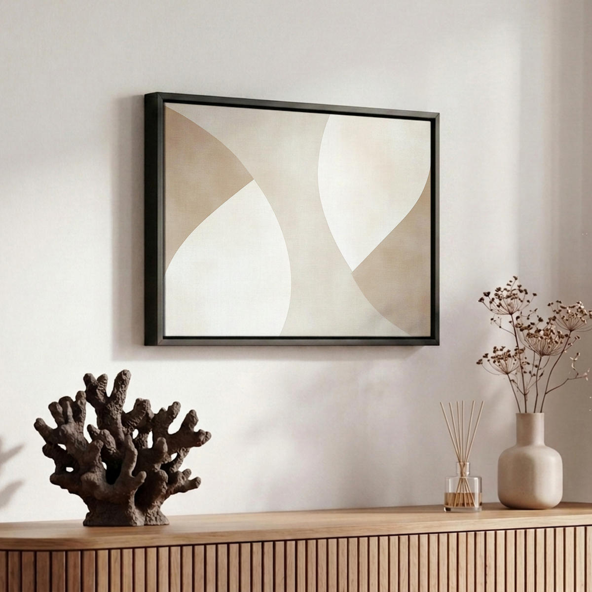 LEINWAND Bilder mit Rahmen - Braun - Japandi - Abstrakt - 30x20 - Sandfarben, Textil (30/20cm) - MuchoWow
