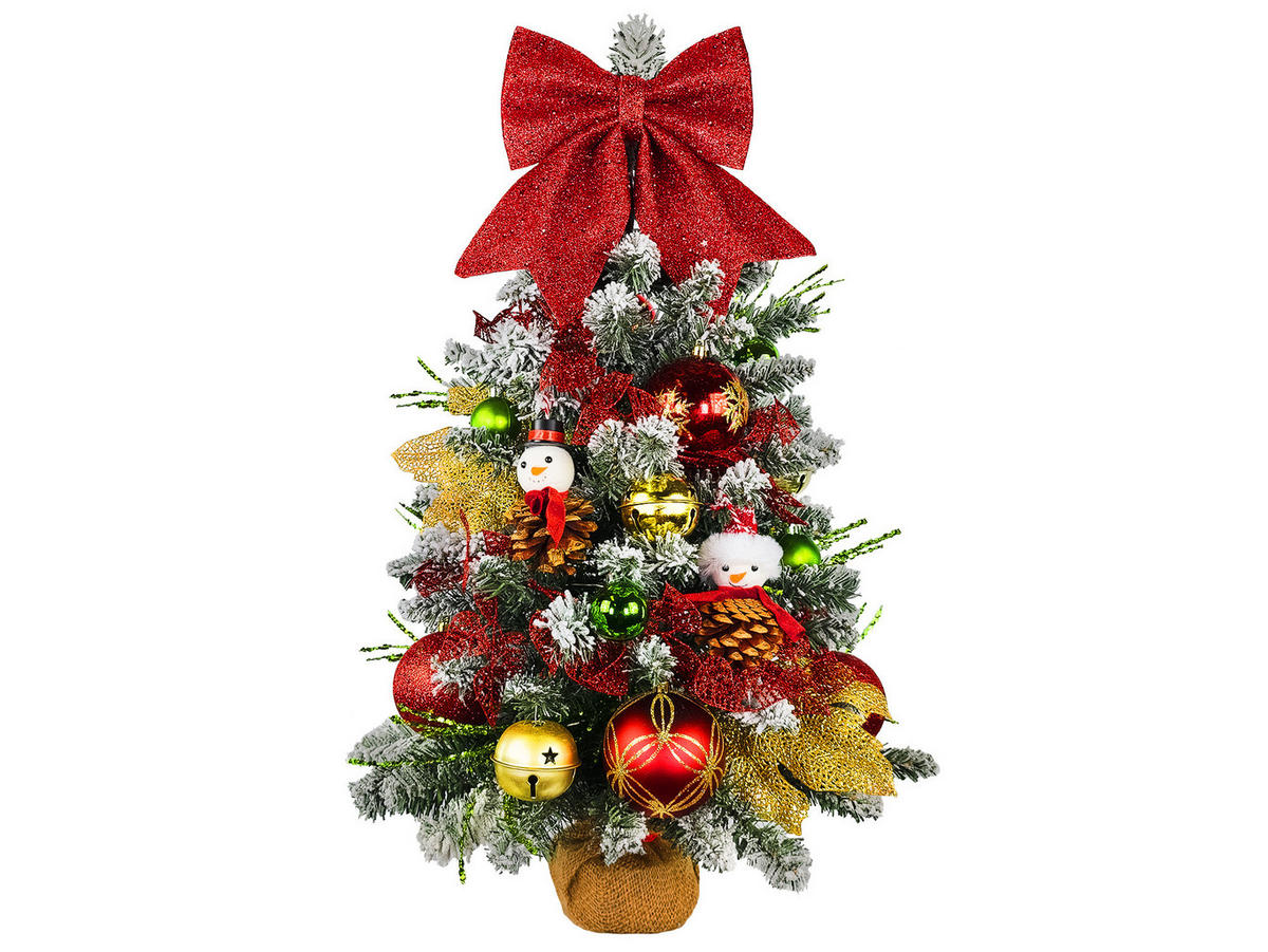 LAALU WEIHNACHTSBAUM geschmückt künstlich SNOWBIRD 60 cm mit LED-Beleuchtung IN FLOWER - Rot/Goldfarben, Kunststoff (60cm) - LAALU