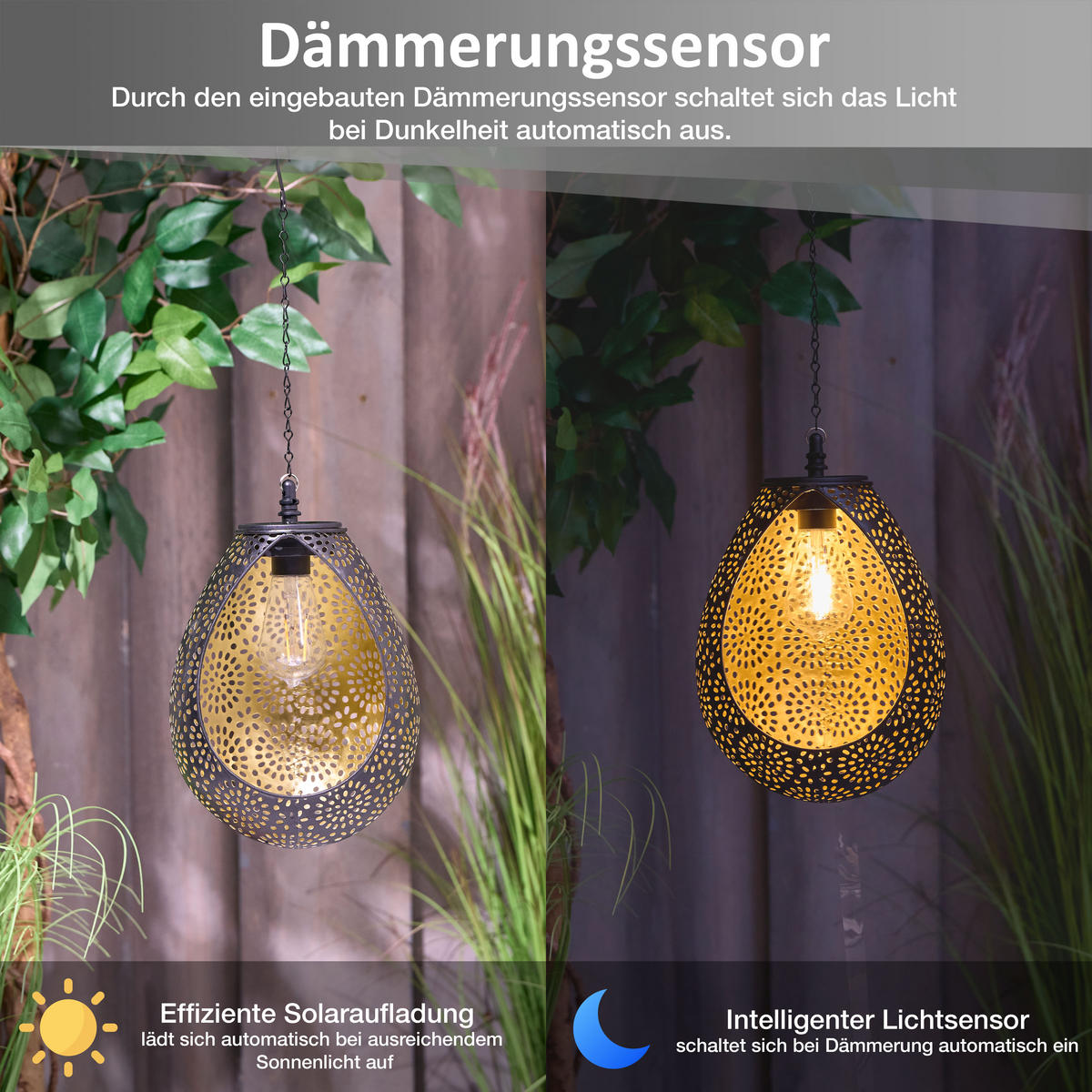 SOLAR-HÄNGELEUCHTE Orientalisch kupfer 18x52cm Metall Outdoor-Leuchte - Schwarz, Metall (18/18/52cm) - Northpoint