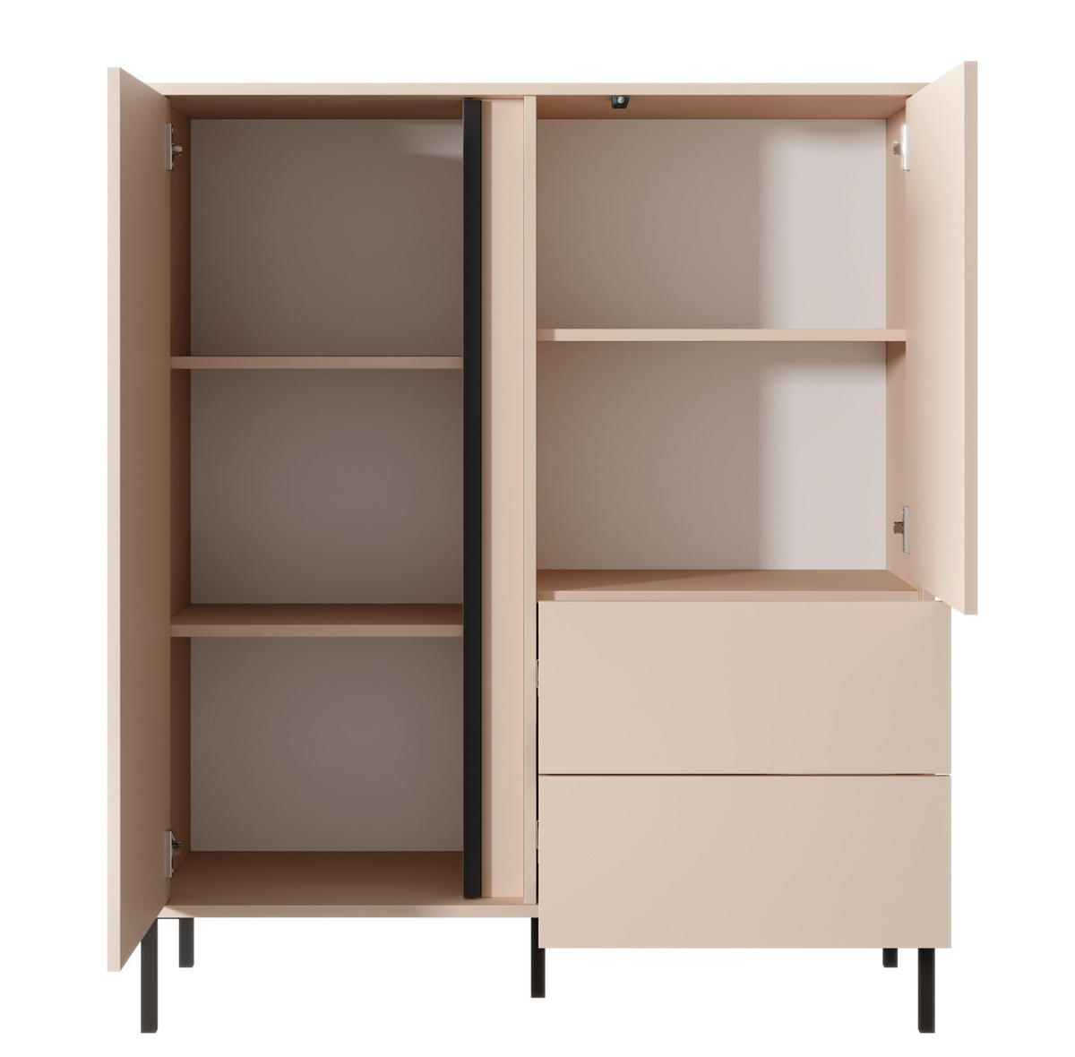 HIGHBOARD Piemontesia 2T 2S Beige 103,3/123,4/39,5 cm – mit Push-to-Open-Funktion - Beige/Schwarz, Holzwerkstoff/Metall (103.3/123.4/39.5cm) - AX Living