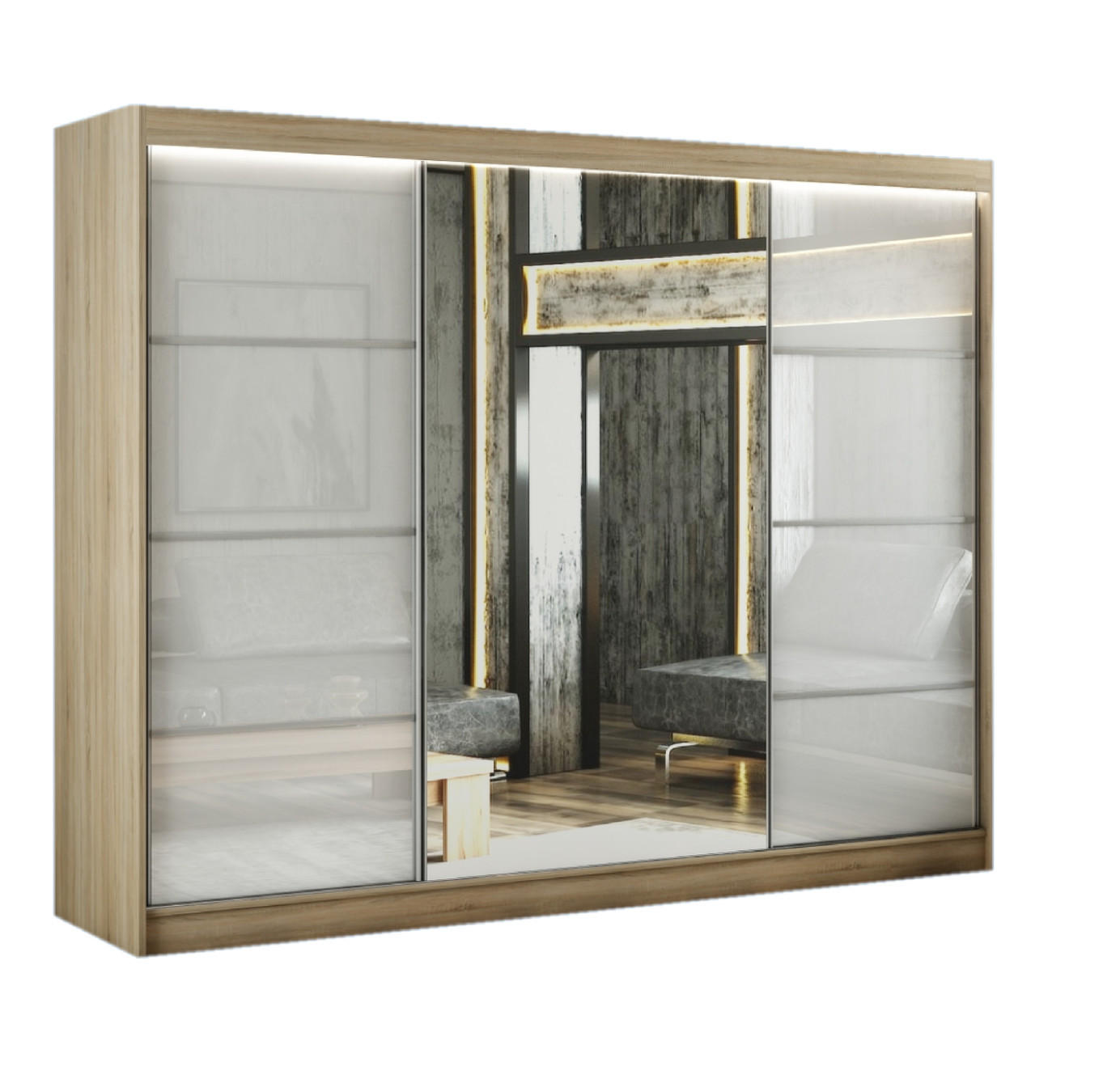 Margaret Hadas24 Schwebetürenschrank Sonoma Eiche, Weiß 250x215x61 cm