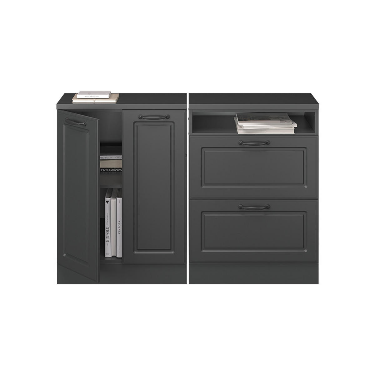 KUHINJSKI ORMAR ZA KOSINE KROVA R-Line Antracit u rustikalnom stilu 120 cm Set od 2 korpusa ormara, dubina 60 cm - antracit, drvni materijal (120/83.8/60cm) - Vicco