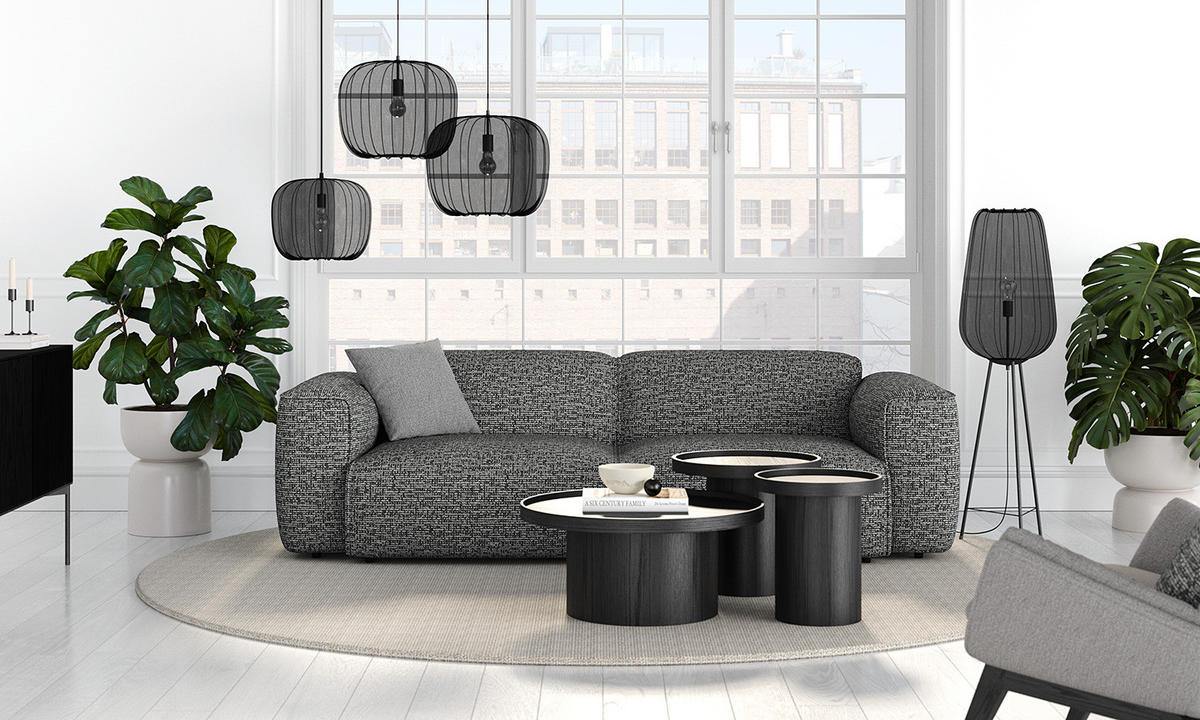 3-SITZER SOFA - Schwarz/Grau, Kunststoff/Textil (251/71/102cm) - home24