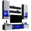 WOHNZIMMERSET VARALLO, 6er-Set, Schwarz, Front Hochglanz Weiß , LED Blau - Schwarz/Weiß, Glas/Holzwerkstoff (200/190/45cm) - Komodee