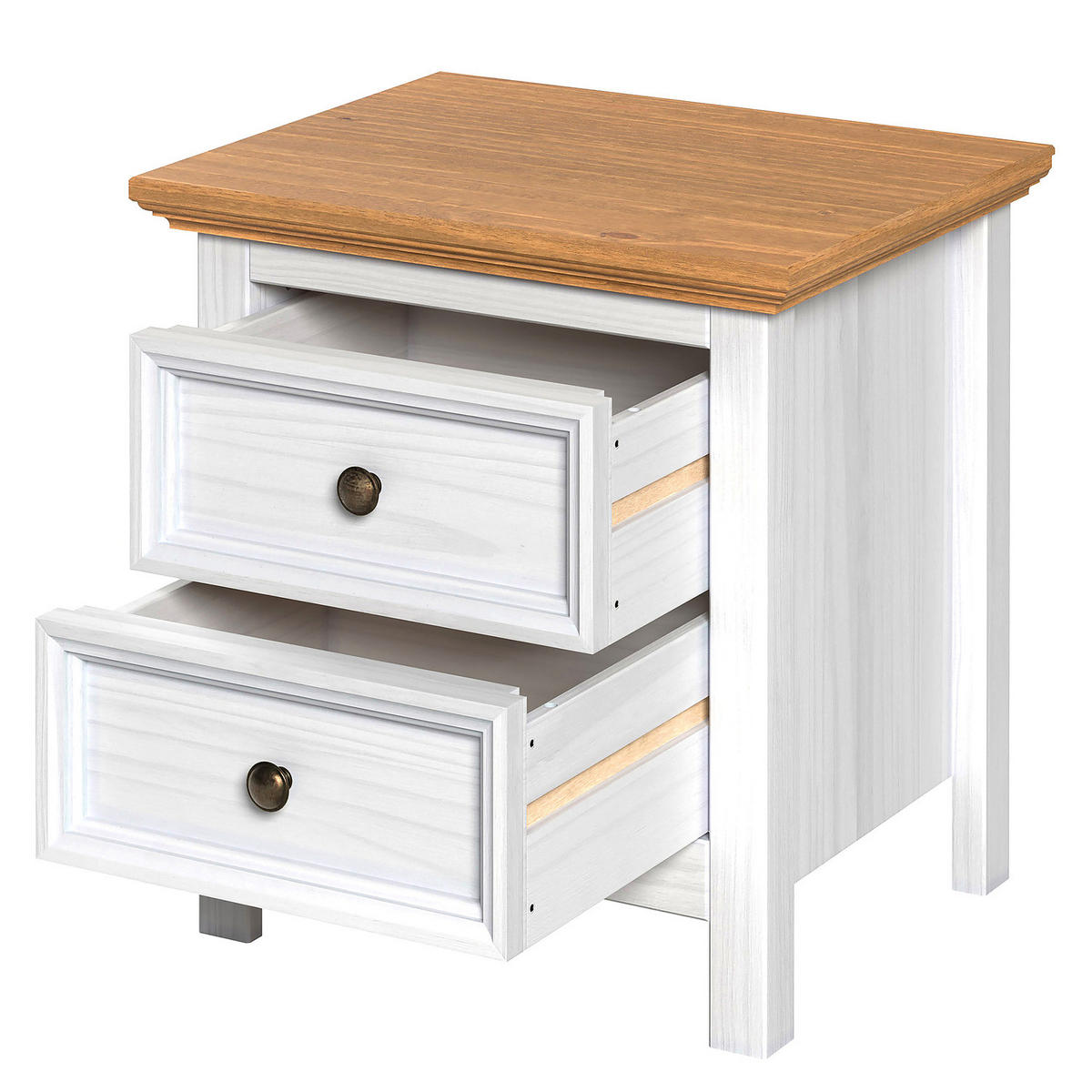 MASSIVE NACHTKOMMODE - Kiefer - Braun/Weiß, Holz/Metall (48/50/39cm) - home24