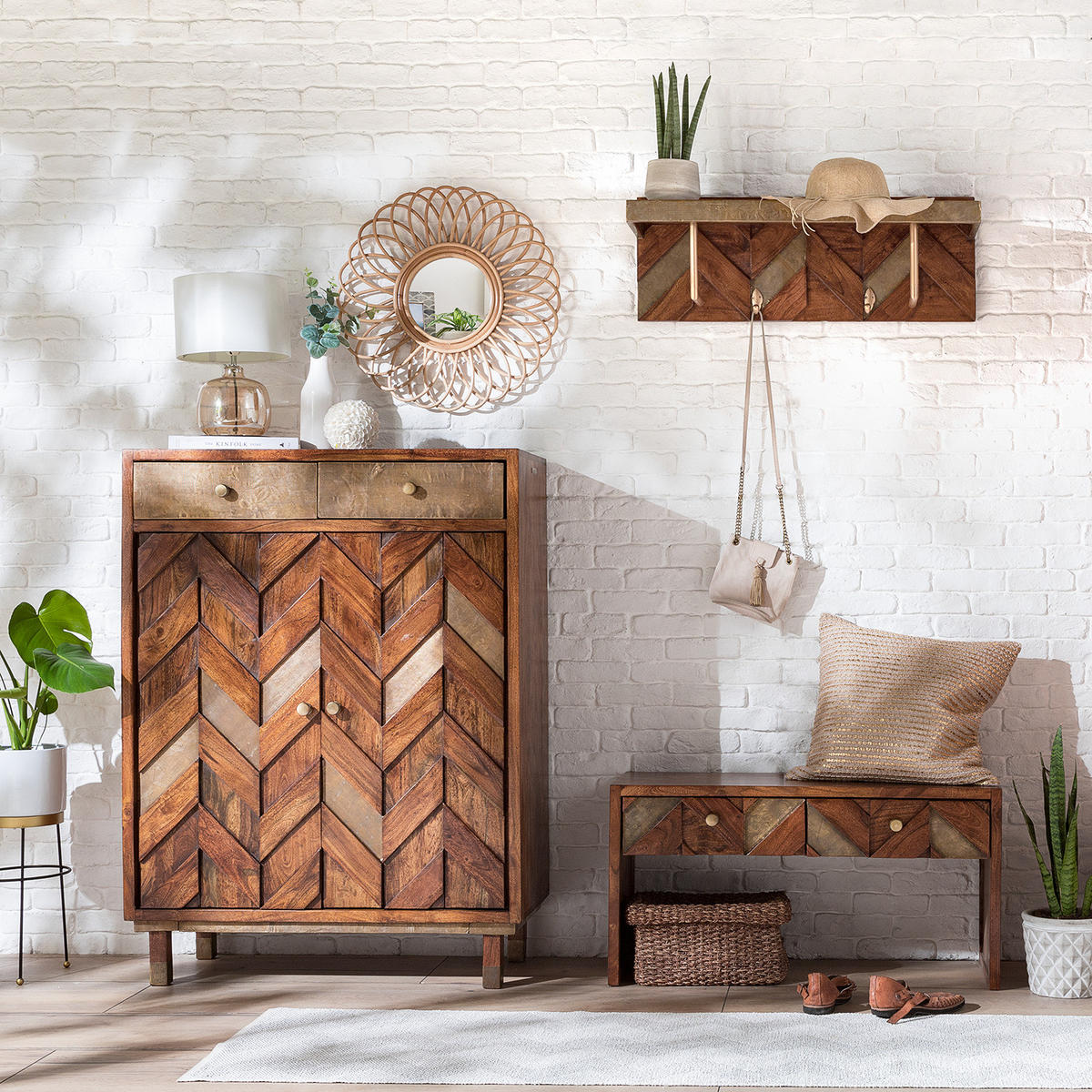 WANDGARDEROBE - Akazie massiv / Metall - Akaziefarben, Metall (81/30/25cm) - home24